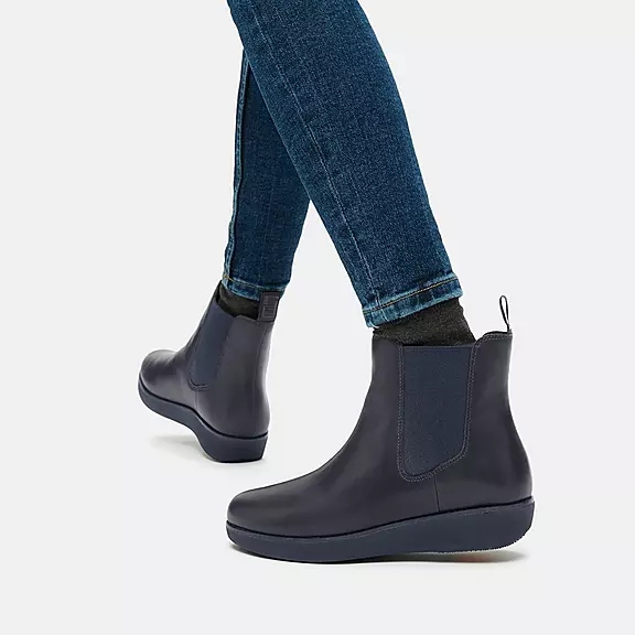 FitFlop SUMI Waterdichte Cuir Bottines Chelsea Bleu Marine | 90286796