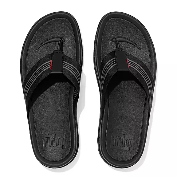 FitFlop SURFER Stripe Webbing Sandales Toe-Post Noir | 79123165