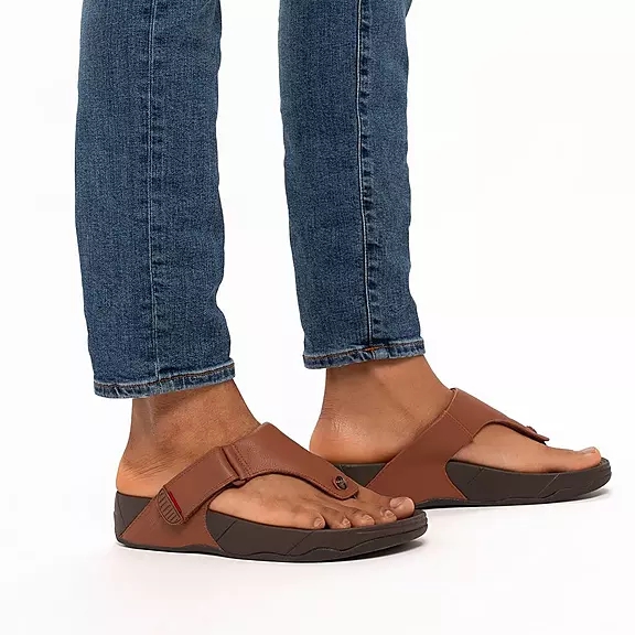 FitFlop TRAKK II Cuir Sandales Toe-Post Marron Foncé | 35083897