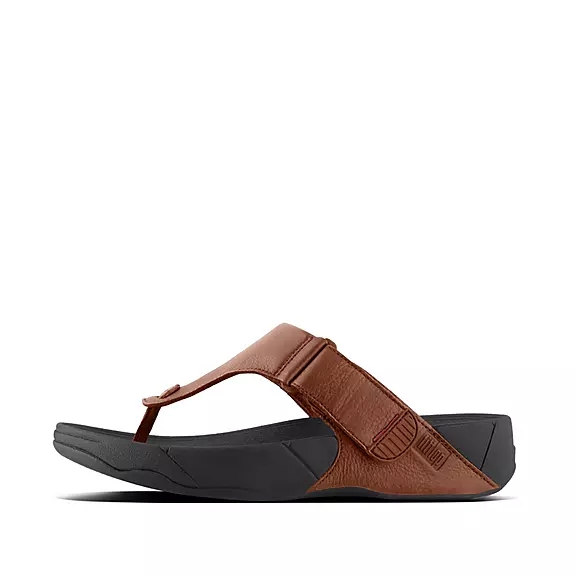 FitFlop TRAKK II Cuir Sandales Toe-Post Marron Foncé | 35083897