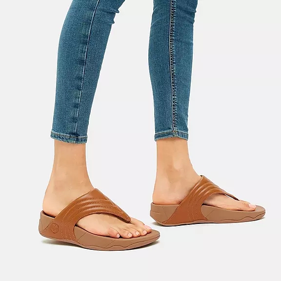 FitFlop WALKSTAR Cuir Sandales Toe-Post Marron Clair | 75090370